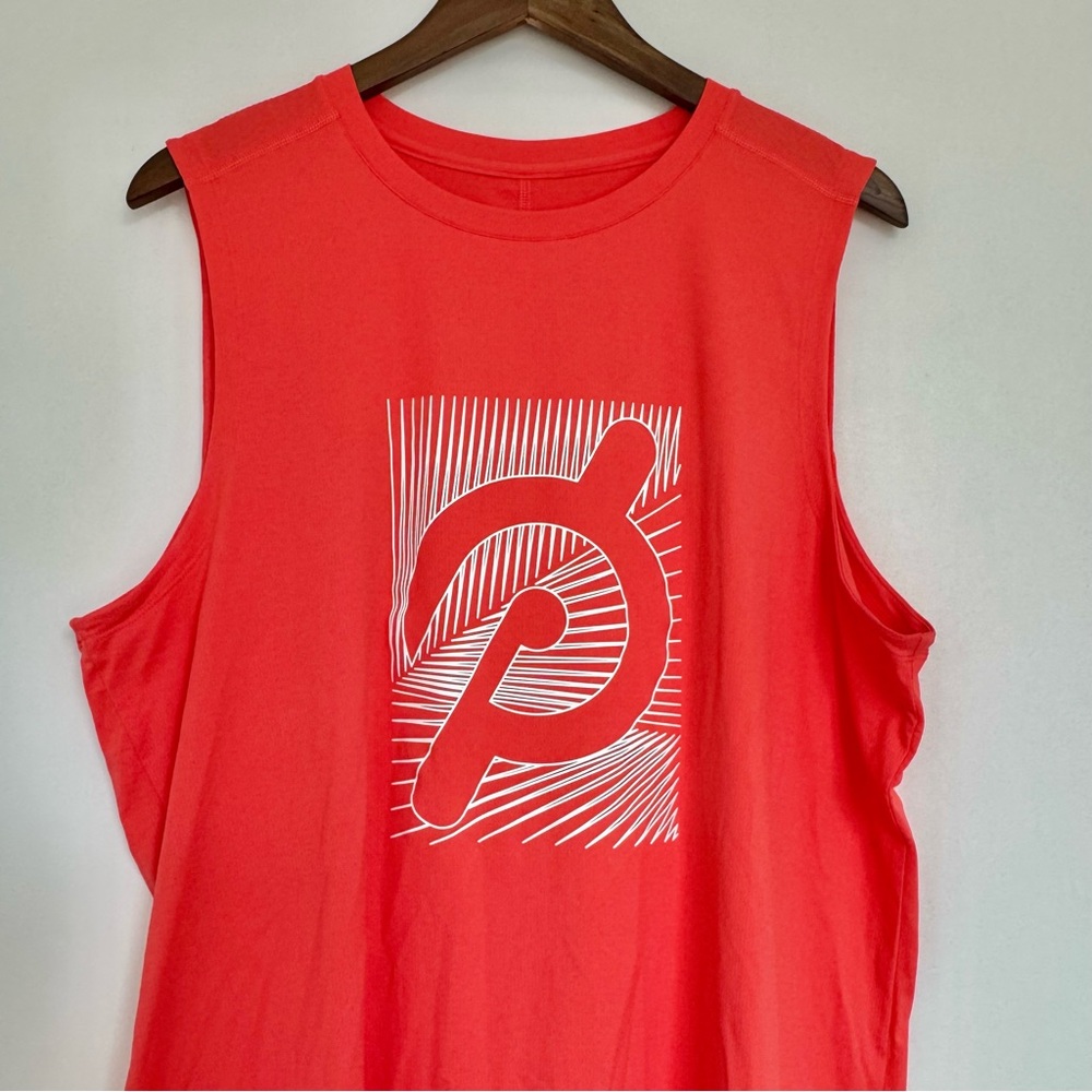 Men’s Large Peloton Orange Coral Sleeveless Workout Tank Top Active Gym Athletic - Picture 2 of 8